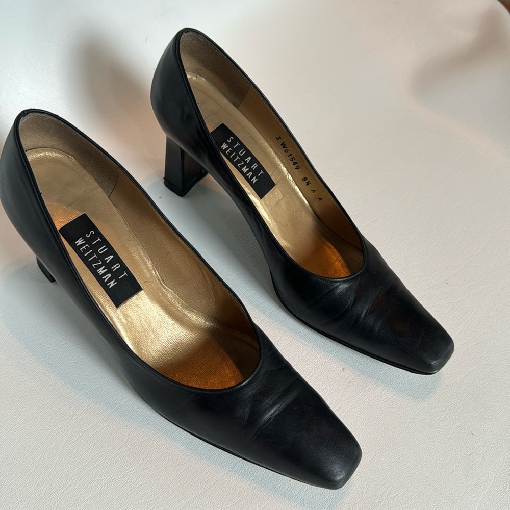 Stuart Weitzman Black leather Holly 60  low profile heels 8 1/2.